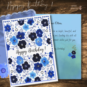Carte d'anniversaire à motif floral bleu