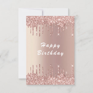 Carte d'anniversaire à paillettes dorées roses
