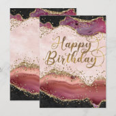 Carte d'anniversaire à paillettes en agate rose et (Devant / Derrière)