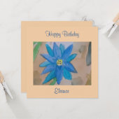 Carte d'anniversaire à plat de fleurs bleues (Devant/Arrière en situation)
