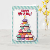 Carte d'anniversaire à pyramide de cupcakes (Fleur jaune)