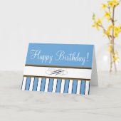 Carte d'anniversaire à rayures bleues (Fleur jaune)
