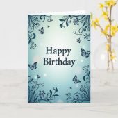 Carte d'anniversaire à rouleau sarcelle (Fleur jaune)