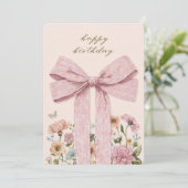 Carte d'anniversaire à ruban rose (Debout devant)