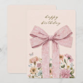 Carte d'anniversaire à ruban rose (Devant / Derrière)