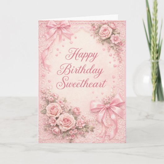 Carte d'anniversaire à ruban rose esthétique Coque (Devant)