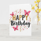 Carte d'anniversaire à script rayé (Fleur jaune)
