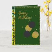 Carte d'anniversaire à sequins dorés et émeraude S (Fleur jaune)