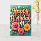 Carte d'anniversaire à texte gonflé (Fleur jaune)