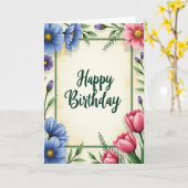 Carte d'anniversaire à texture peinte (Fleur jaune)