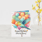 Carte d'anniversaire à thème Budgie personnalisabl (Fleur jaune)
