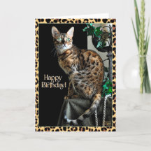 Carte d'anniversaire à thème chat à motif léopard