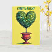 Carte d'anniversaire à topiaire verte (Fleur jaune)