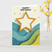 Carte d'anniversaire à vagues superposées (Fleur jaune)