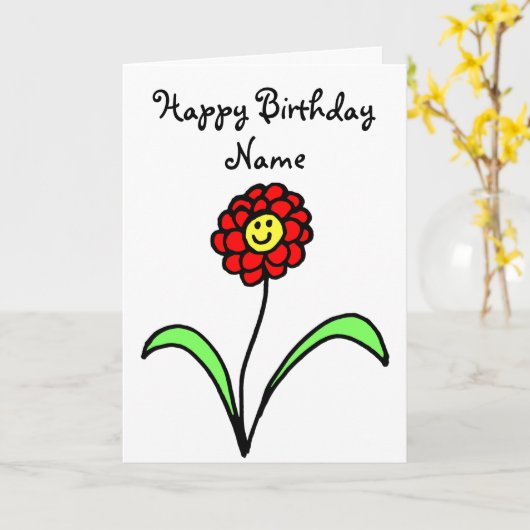 Carte d'anniversaire à visage souriant avec fleur  (Fleur jaune)