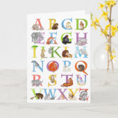 Carte d'anniversaire ABC de l'animal (version bleu (Fleur jaune)