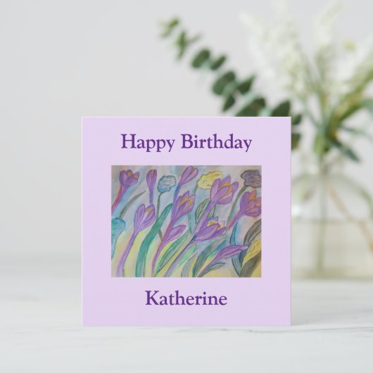 Carte d'anniversaire Abstraite Crocus Flat Spring (Debout devant)