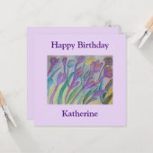Carte d'anniversaire Abstraite Crocus Flat Spring (Devant/Arrière en situation)