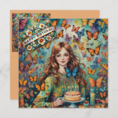 CARTE D'ANNIVERSAIRE ~ Adolescent avec gâteau d'an (Devant / Derrière)