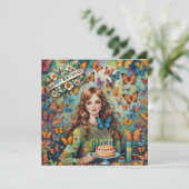 CARTE D'ANNIVERSAIRE ~ Adolescent avec gâteau d'an (Debout devant)