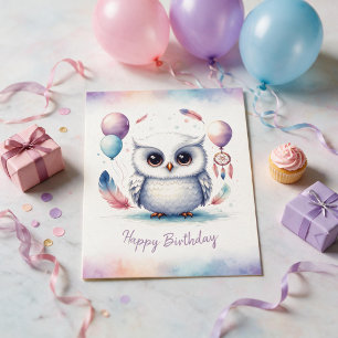 Carte d'anniversaire adorable de hibou des neiges