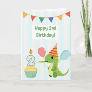 Carte d'anniversaire adorable dinosaure rayé bleu