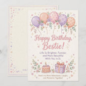 Carte d'anniversaire adorable et douce pour meille (Devant / Derrière)