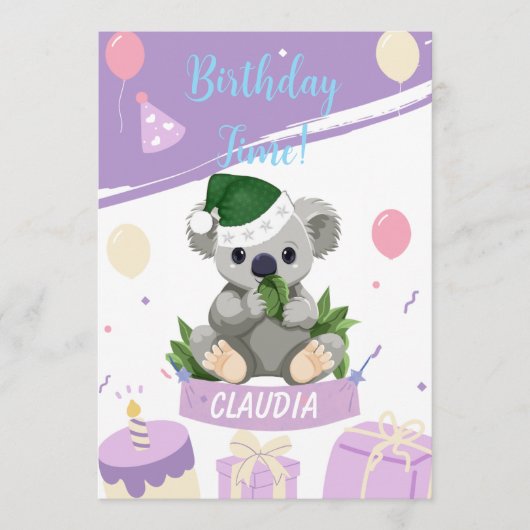 Carte d'anniversaire Adorable Koala avec Ballons & (Devant)