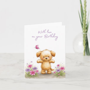 Carte d'anniversaire adorable pliée avec animal mi
