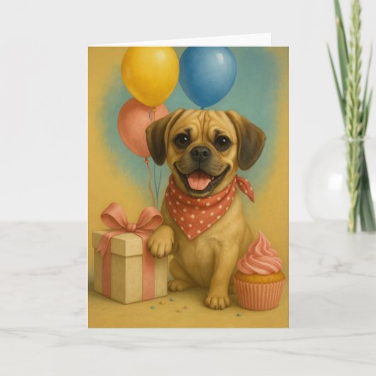 Carte d'anniversaire Adorable Puggle (Devant)