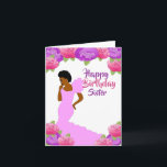 Carte d'anniversaire afro-américaine Fly Sister<br><div class="desc">Cette belle et élégante carte d'anniversaire présente des roses roses et violets,  et une afro-américaine en robe rose. Obtenez ces cartes d'anniversaire chic et mignonnes pour votre soeur et mettez un sourire sur son visage.</div>