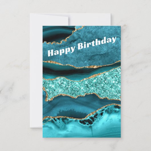 Carte d'anniversaire Agate Bleu sarcelle Or Aqua T (Devant)