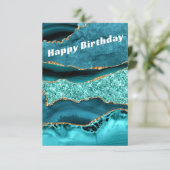 Carte d'anniversaire Agate Turquoise Bleu Or Aqua (Debout devant)