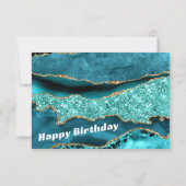 Carte d'anniversaire Agate Turquoise Bleu Or Aqua (Dos)