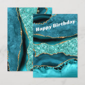 Carte d'anniversaire Agate Turquoise Bleu Or Aqua (Devant / Derrière)