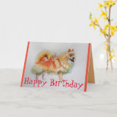 Carte d'anniversaire allemande Spitz Dog Watercolo (Fleur jaune)
