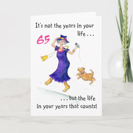Carte d'anniversaire amusante 65e pour une femme (Devant)