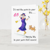 Carte d'anniversaire amusante 65e pour une femme (Fleur jaune)