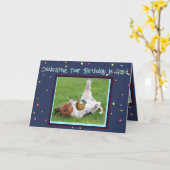 Carte d'anniversaire amusante avec Basset & Ananas (Fleur jaune)