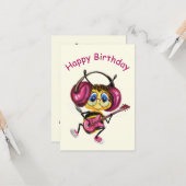 Carte d'anniversaire amusante avec la guitare (Devant/Arrière en situation)