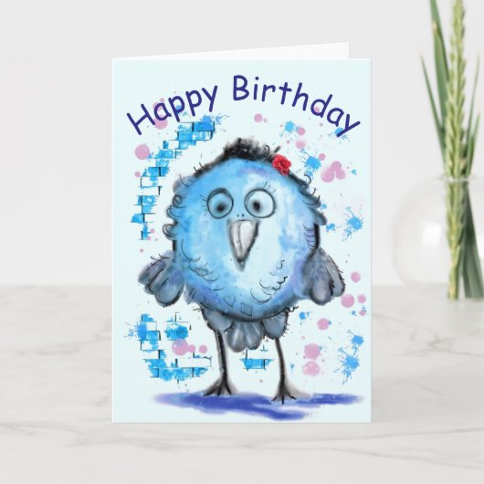 Carte d'anniversaire amusante avec petit oiseau bl (Devant)