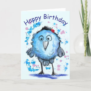 Carte d'anniversaire amusante avec petit oiseau bl