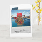 Carte d'anniversaire amusante pour le chat nageur (Fleur jaune)