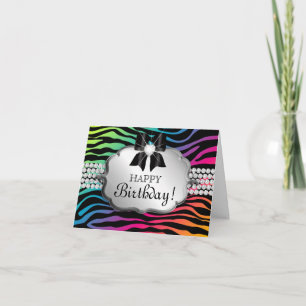 Carte d'anniversaire amusante Zebra Rainbow Jewelr