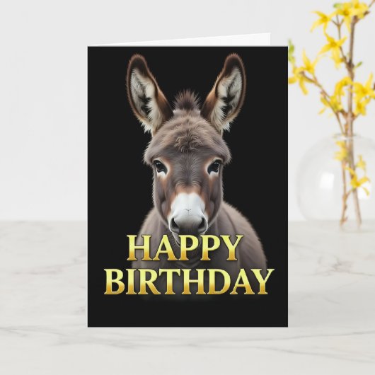 CARTE D'ANNIVERSAIRE ÂNE GROS PLAN DISTINCTIF (Fleur jaune)
