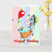 Carte d'anniversaire - âne heureux (Fleur jaune)