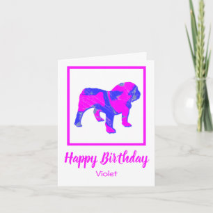 Carte d'anniversaire anglaise de Bulldog Pink Dog