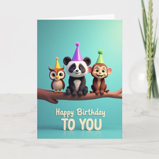 Carte d'anniversaire Animaux Animés (Devant)