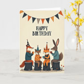 Carte d'anniversaire Animaux de la forêt (Fleur jaune)