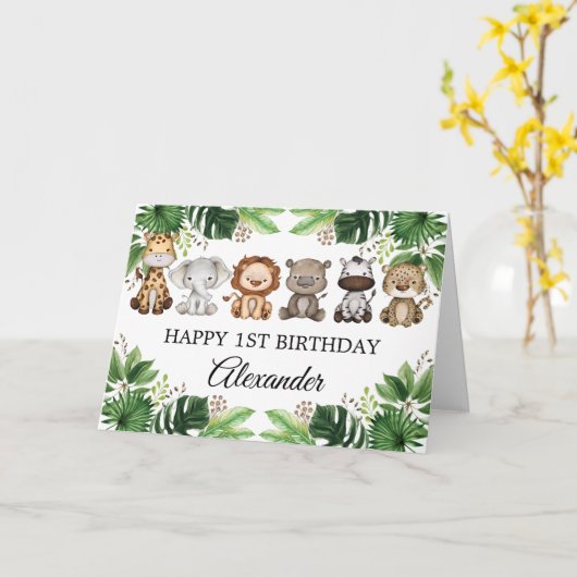 Carte d'anniversaire Animaux de Safari Jungle Trop (Fleur jaune)